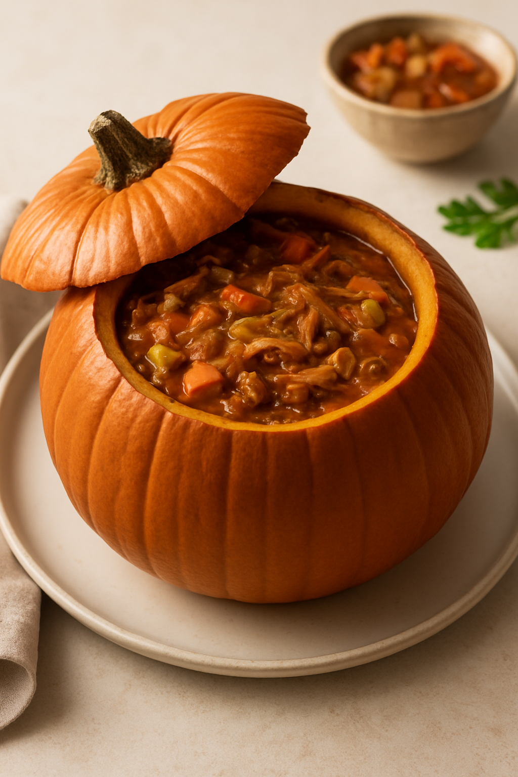 Cozy Pumpkin Stew Soup Baked Inside a Pumpkin: A Perfect Fall Recipe